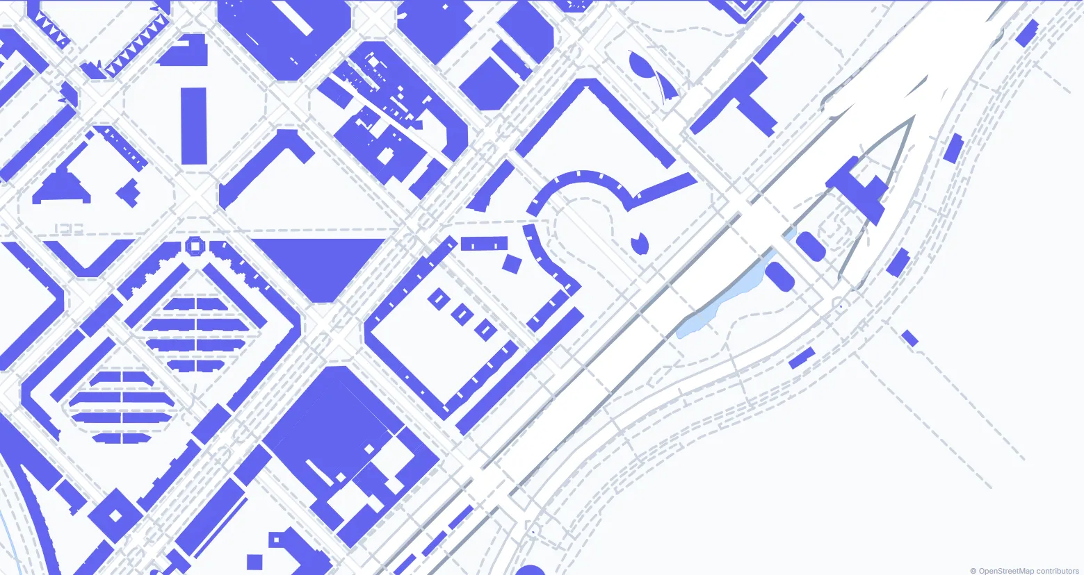 Buildings, roads and water layers